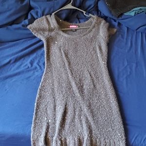 Sequined Gray Sweater Dress